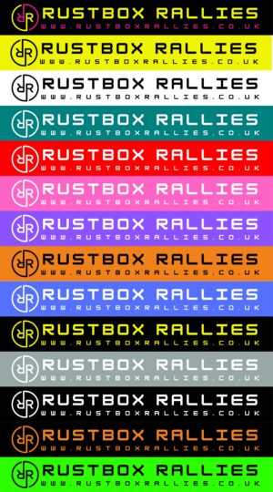 14 colour variants of Rustbox Rallies sunstrip with branding