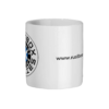 11oz white ceramic mug with Rustbox Rallies NC500 logo side view