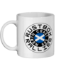 11oz white ceramic mug with Rustbox Rallies NC500 logo and website address, front view